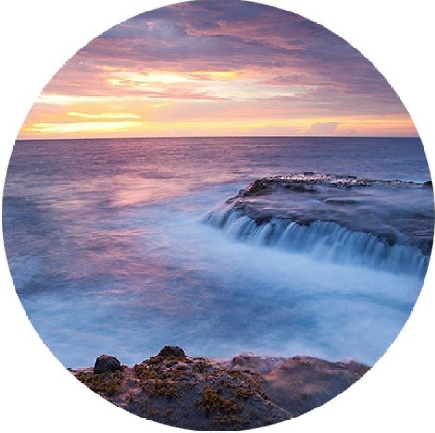 Waves over Rocks, Reddish Sunset