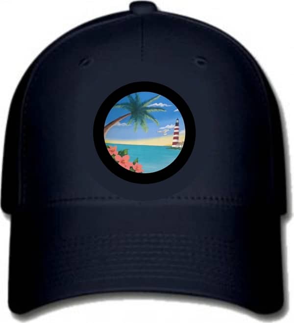palm tree and lighthouse ball cap